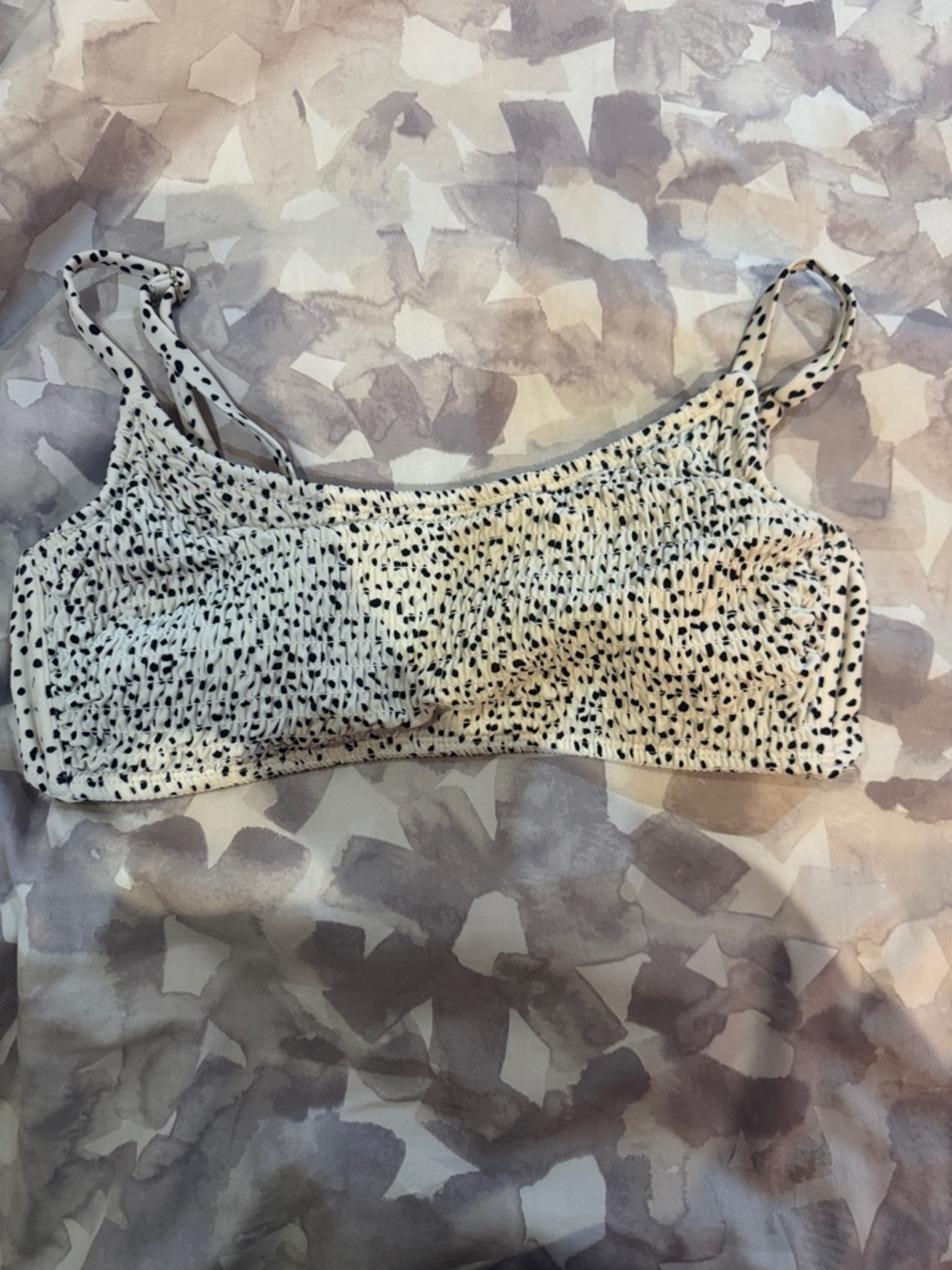 White Smocked bikini with Black Dot Print